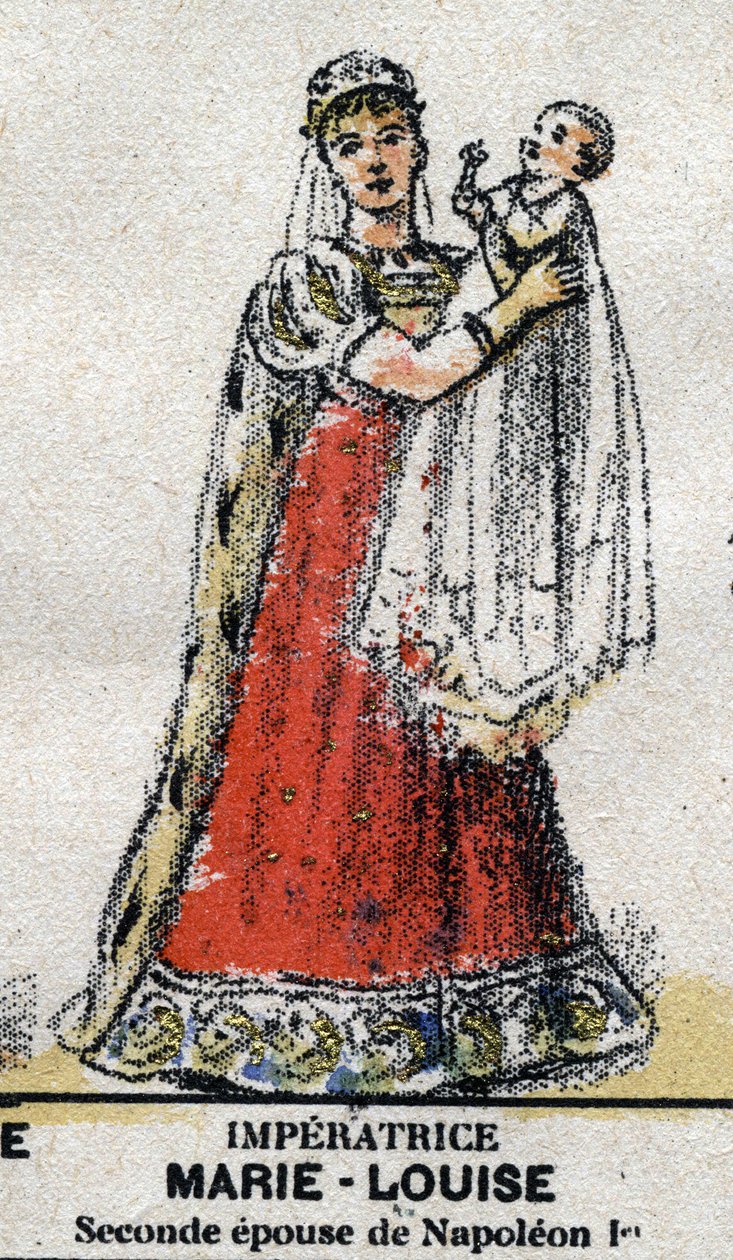 Portrait of Marie Louise of Austria (1791-1847), wife of Napoleon I with her son Napoleon II.In “” Gallery of Kings and Queens of France and illustrious characters from 1643 to 1895”” Epinal image. 作者 法语学校