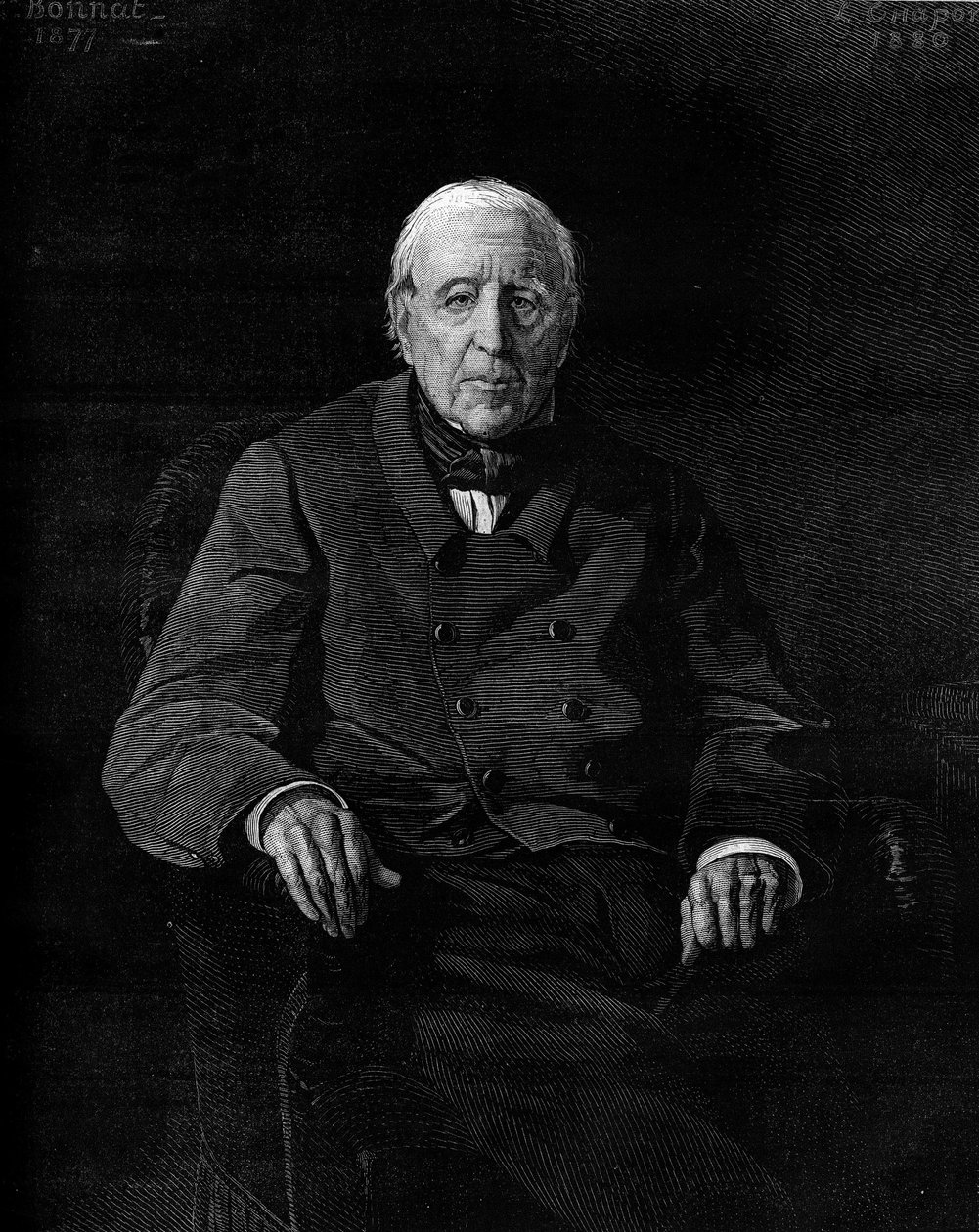法国政治家蒙塔利韦伯爵马特-卡米尔-巴沙松（1801-1880）的肖像。1880年1月17日《世界画报》第1190期上的版画。 作者 法语学校