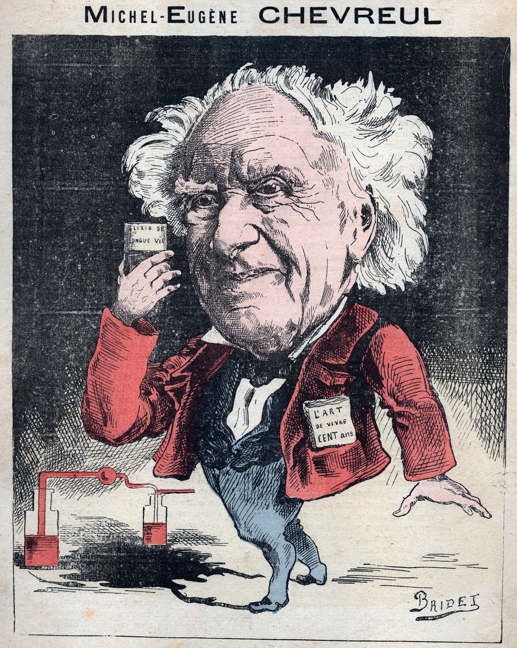 法国化学家Michel Eugene (Michel-Eugene) Chevreul (1786-1889)的肖像--Bridet在巴黎 "Les Hommes d