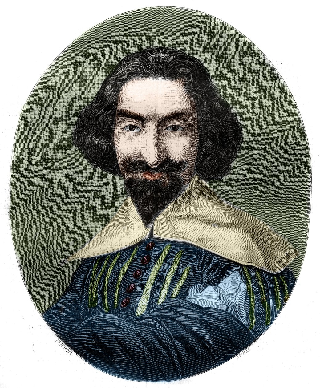 西班牙作家米格尔-德-塞万提斯-萨维德拉（1547-1616）的画像。1852年根据贝拉斯克斯的画作绘制的版画。 作者 法语学校
