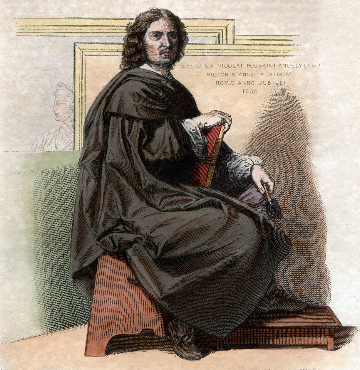 Nicolas Poussin（1594-1665）的肖像，法国画家。 作者 法语学校