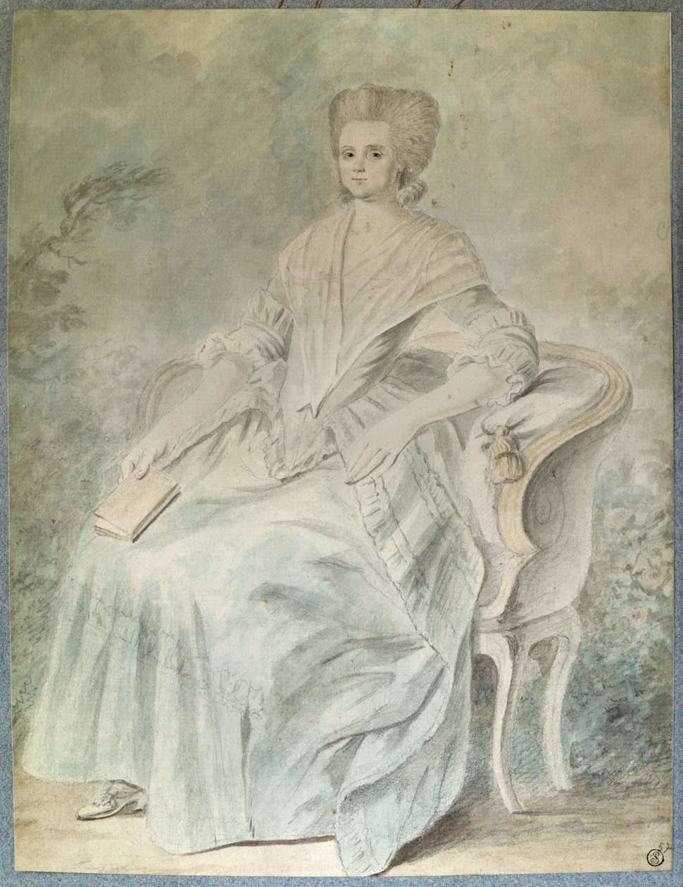 奥利姆佩-德-古杰（寡妇奥布里，又称玛丽-古泽）（奥布里夫人）（1748-1793）女权主义者、政治家和女文学家的肖像。18世纪的匿名水彩画。Dim.0,21x 0,28米。巴黎，卢浮宫博物馆 作者 法语学校