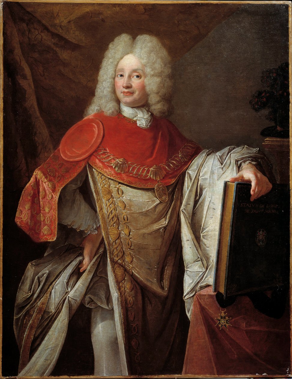 圣迈克尔骑士菲利普·约瑟夫·贝浩登·德·巴蒙德 (Philippe Joseph Perrotin de Barmond) 的肖像，身着法国画派绘画勋章的全套服装。 1720 太阳。 1.33x1.03 米巴黎，荣誉军团博物馆 - 巴蒙德的菲利普·约瑟夫·佩浩登肖像，骑士 作者 法语学校