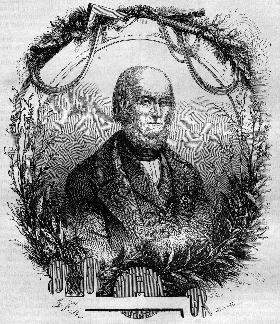 菲利普-德-吉拉德（1775-1845）的肖像，法国发明家和工业家，亚麻纺纱机的创造者。1866-1867年的版画。 作者 法语学校