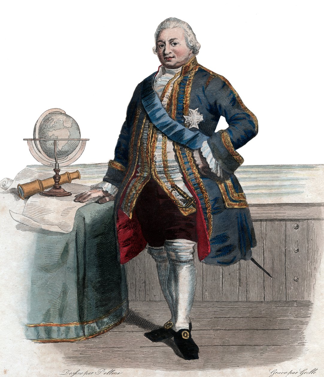 圣特罗佩的Pierre Andre de Suffren，Suffren的法警（1729-1788），法国海军上将的肖像。 作者 法语学校