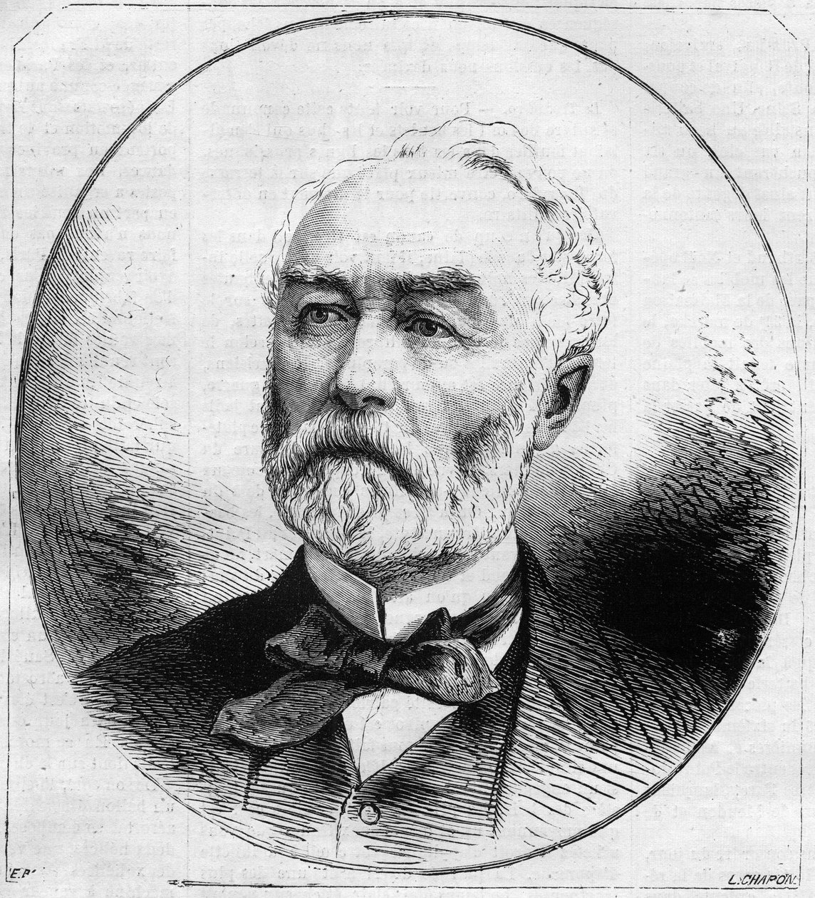皮埃尔-弗雷德里克-多里安（1814-1873）的肖像，法国政治家，1870年第三共和国的公共工程部长。10月29日《世界画报》第707期上的版画。 作者 法语学校