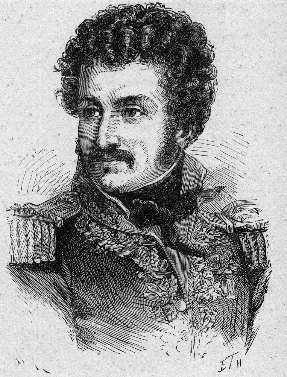 皮埃尔-伊里克斯（Pierre Yrieix）-多姆尼勒（1776-1832）的肖像，第一帝国和复辟时期的法国将军--1889年的版画--私人收藏 作者 法语学校