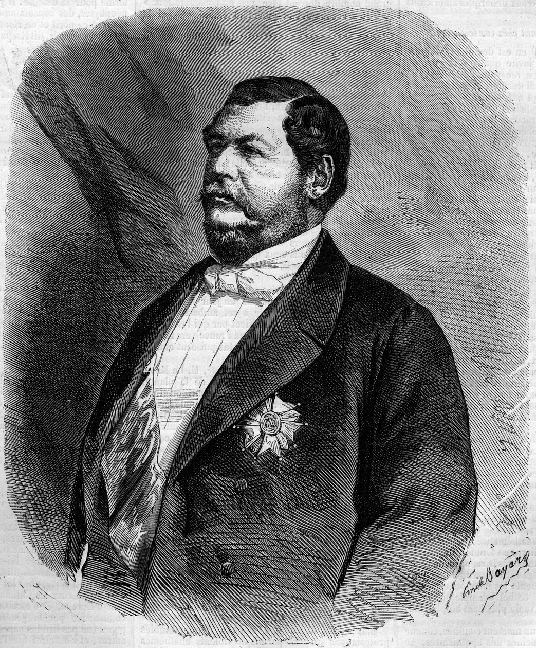 卢西恩-缪拉王子（Napoleon Lucien Charles）（1803-1878）的肖像，约阿希姆-缪拉的儿子。1861年4月6日《世界画报》第208期上的版画。 作者 法语学校