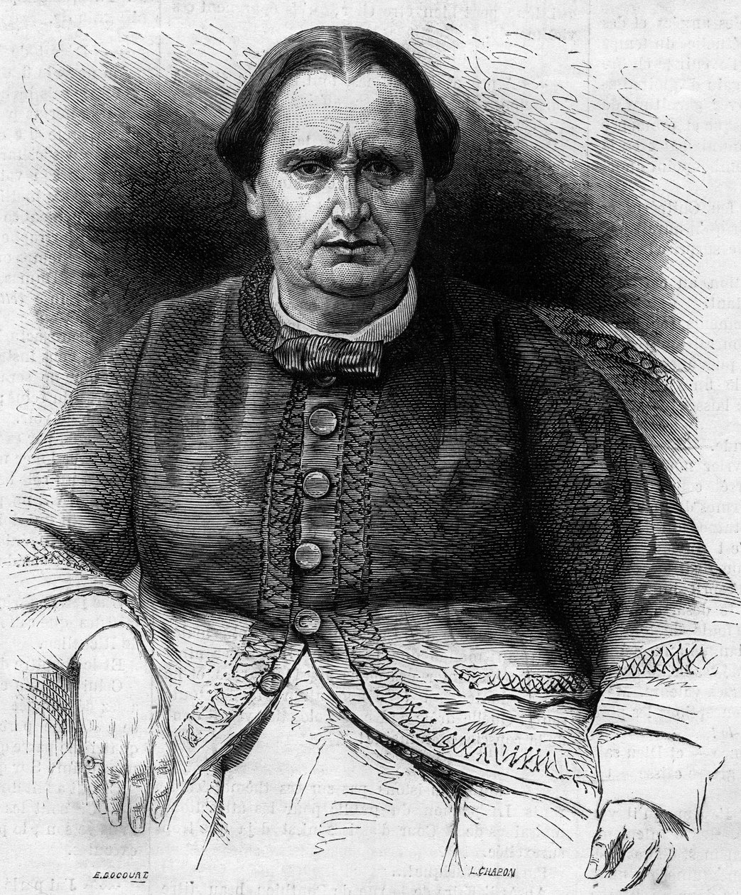 拿破仑一世的侄女艾莉莎-拿破仑-巴乔奇公主（1806-1869）的肖像。1869年2月13日《世界画报》第618期上的版画。 作者 法语学校