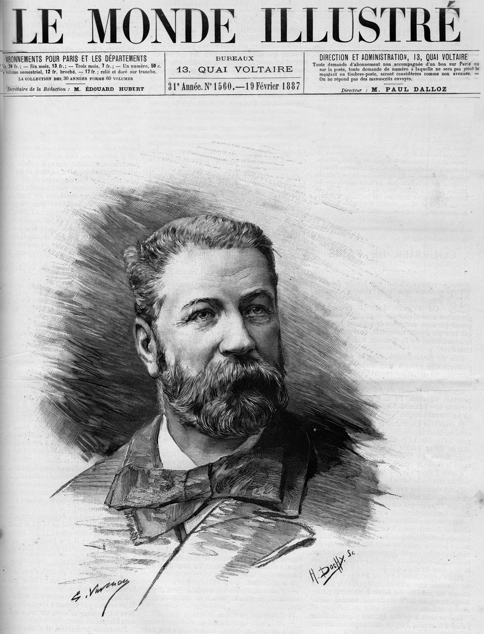 拉乌尔-杜瓦尔（Raoul Duval）（1832-1887）的肖像，法国律师和副手，在1887年《世界插图》中。 作者 法语学校