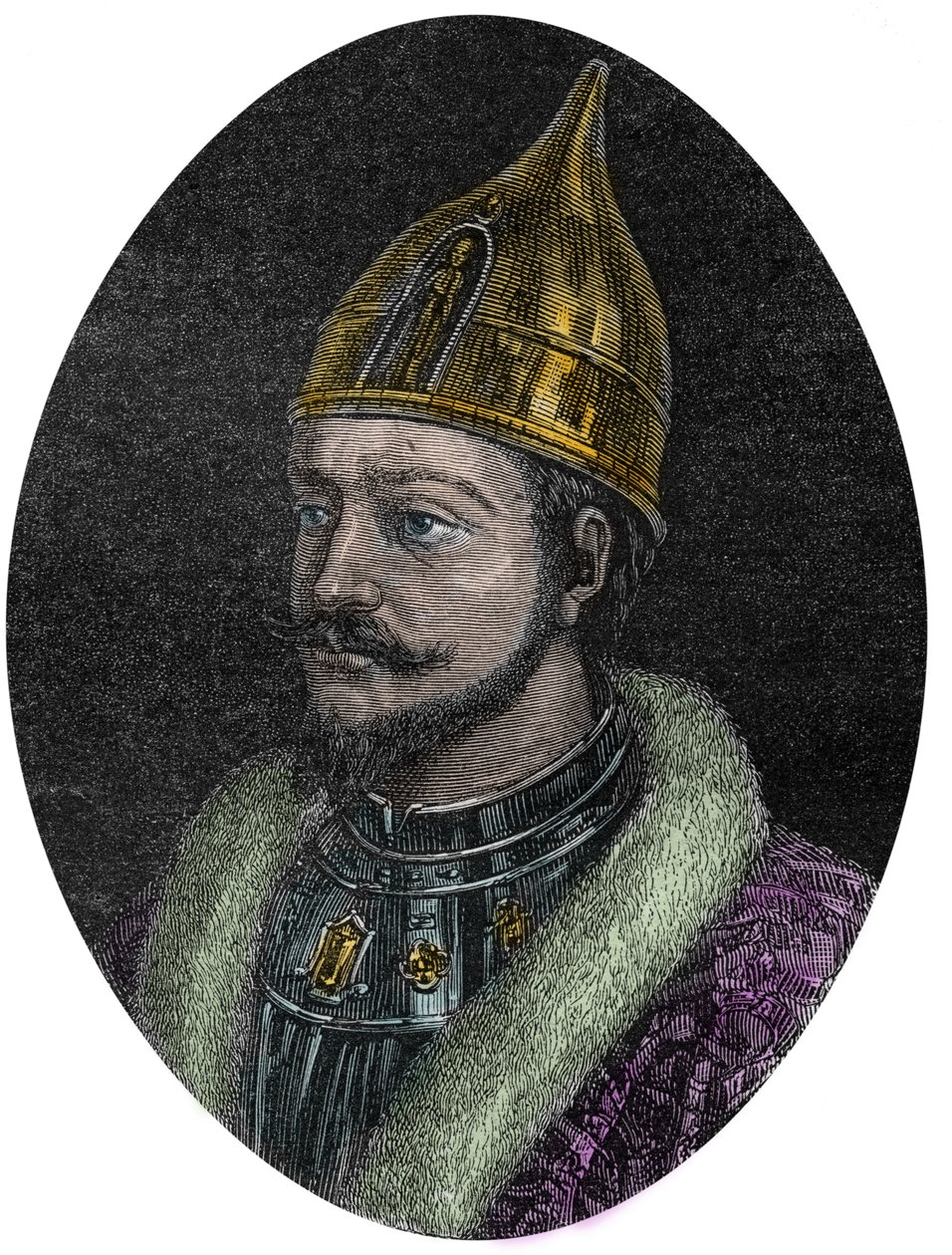 基辅罗斯大王子雅罗斯拉夫一世(Yaroslav Vladimirovich)(978-1054)的肖像--智者雅罗斯拉夫的肖像--罗斯大王子雅罗斯拉夫一世--来自莫里斯-拉哈雷斯的《新国家百科全书》--1870 - 作者 法语学校