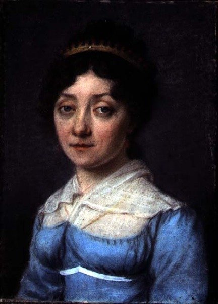 身着蓝色帝国礼服的资产阶级妇女肖像，约1815年（纸上粉彩画） 作者 法语学校