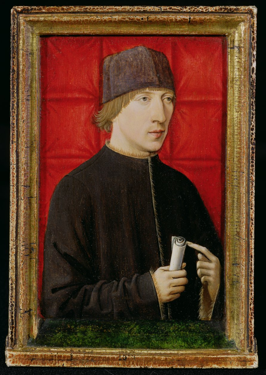 拿着纸卷的一个人的画象，c.1480-1510 作者 法语学校