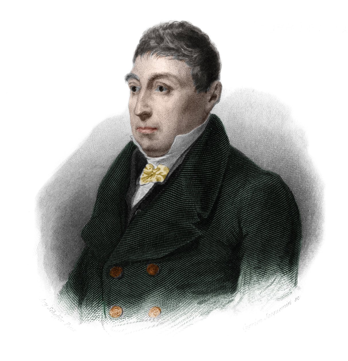 拉法耶特将军（Marie Gilbert Mottier，拉法耶特侯爵）（1757-1834）的肖像，法国贵族、军官和政治家。载于路易-德-科梅宁-提蒙的《LIBRE DES SPORERS》。1842.私人收藏。 作者 法语学校