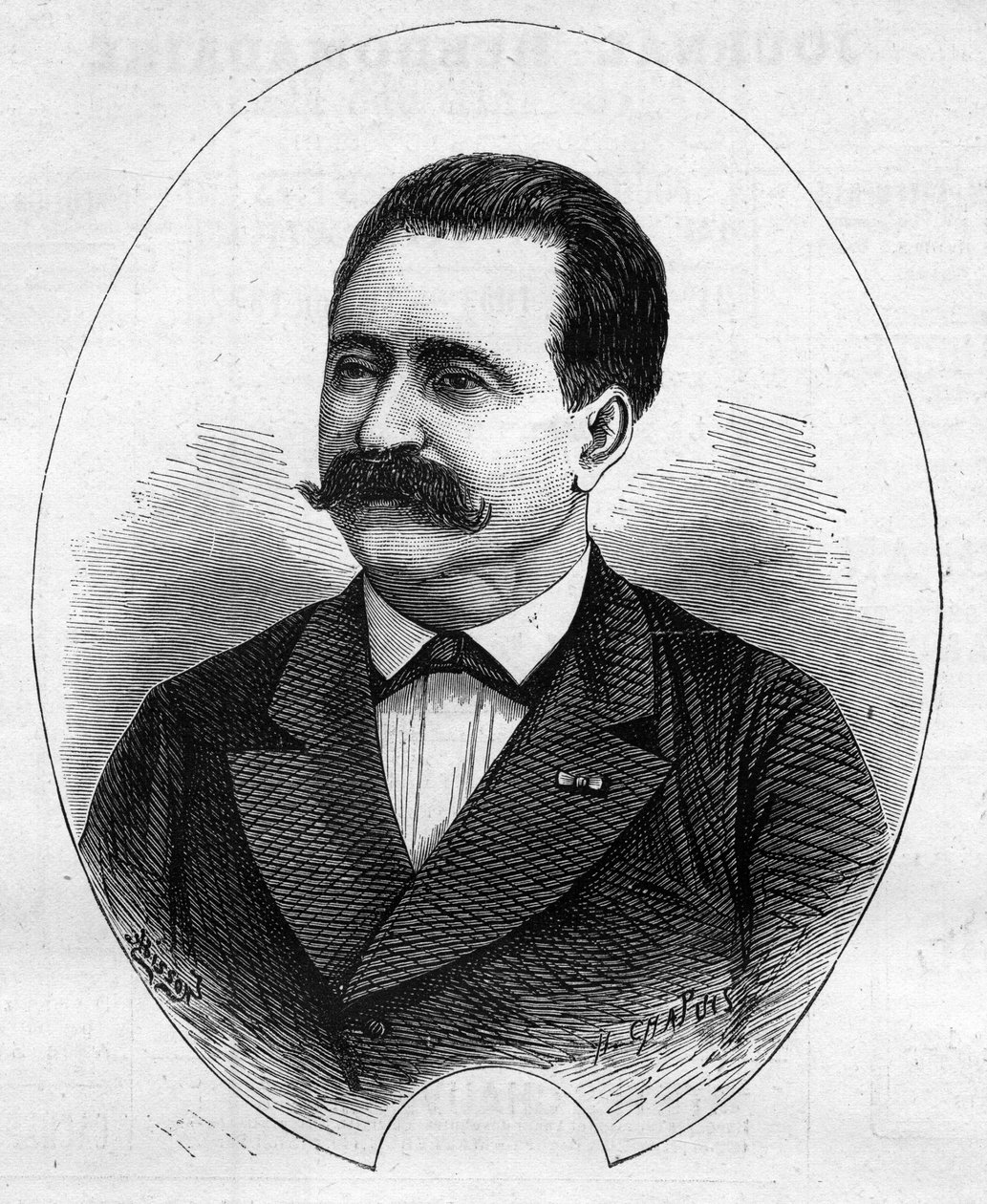 尼古拉医生"（Faure Nicolay，法国魔术师？）的肖像。1877年6月9日《世界画报》第1052期上的版画。 作者 法语学校