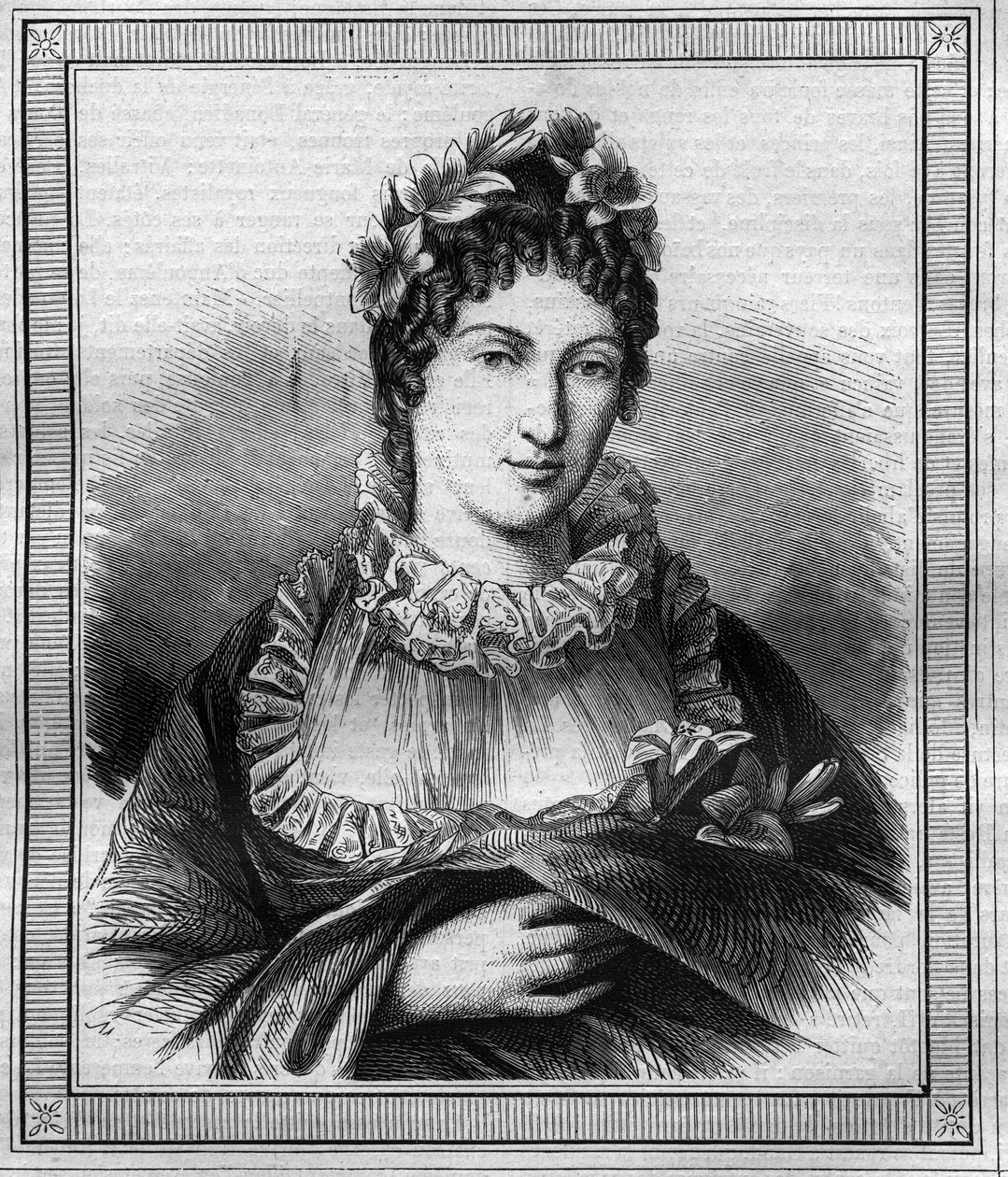 昂古莱姆公爵夫人玛丽-特蕾莎-夏洛特的肖像，被称为皇家夫人（1778-1851），载于莫里斯-拉夏尔的《历代教皇-资产-皇后和皇帝的历史》中的版画 作者 法语学校