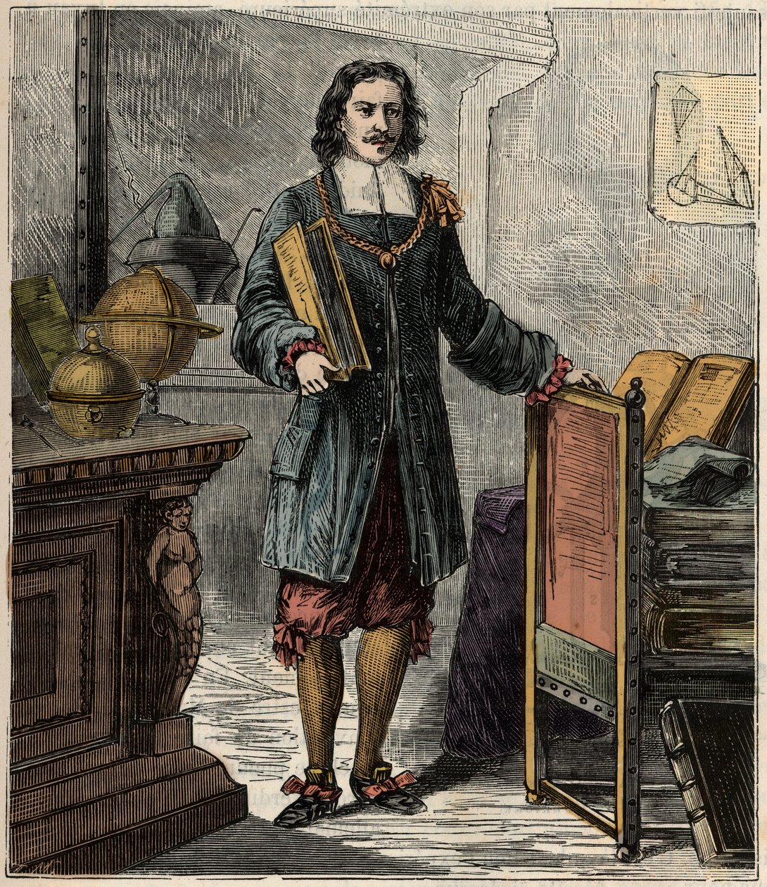 德国工程师和物理学家Otto von Guericke (1602-1686)的肖像 - Otto von Guericke (Otto de Guericke)的画像 作者 法语学校