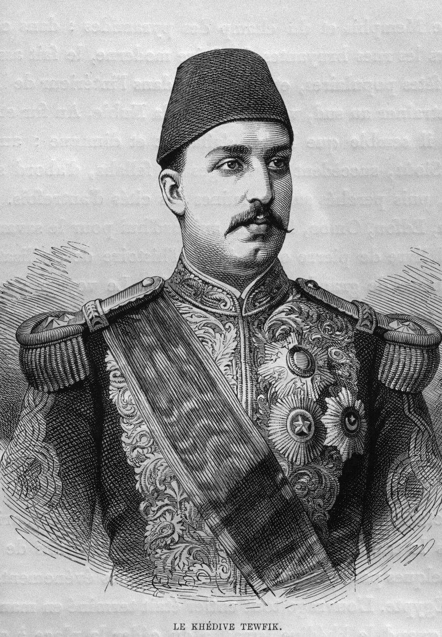Khedive Tawfig（1819-92）的肖像，来自Georg Moritz Ebers的Legypte（1837-98），1881年（bw雕刻） 作者 法语学校