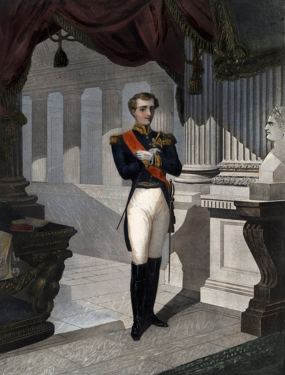 拿破仑一世 (1769-1821) 之子罗马帝国拿破仑二世公爵 (1811-1832 年) 的肖像，佩内尔雕刻 作者 法语学校