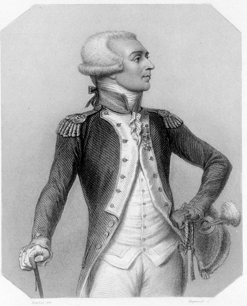 Marquis de La Fayette 的肖像，法国将军和政治家（1757-1834）。 在拉马丁的“吉伦特派的历史”中 作者 法语学校