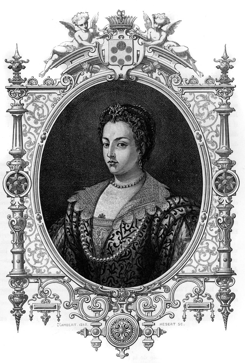 威尼斯人比安卡-卡佩罗（1548 - 1587）的肖像，弗朗索瓦-德-美第奇（Francesco de Medici）的妻子。1862年的雕刻，载于我们的第一批作家的 "世界女王"。在J. G. D. ARMENGAUD的指导下出版的书。 作者 法语学校