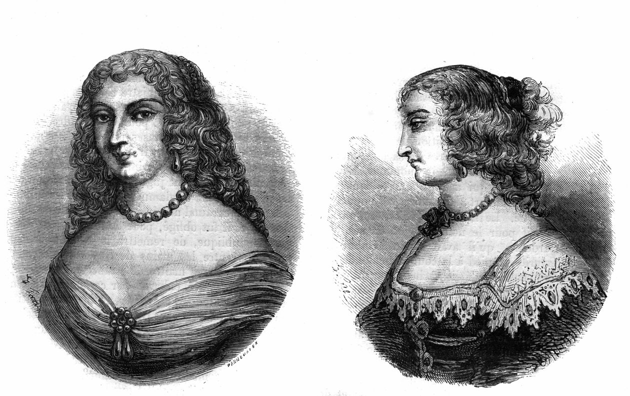 拉法耶特小姐（Louise de La Fayette 1618-1665）和豪特福特小姐（Marie de Hautefort）的画像 作者 法语学校
