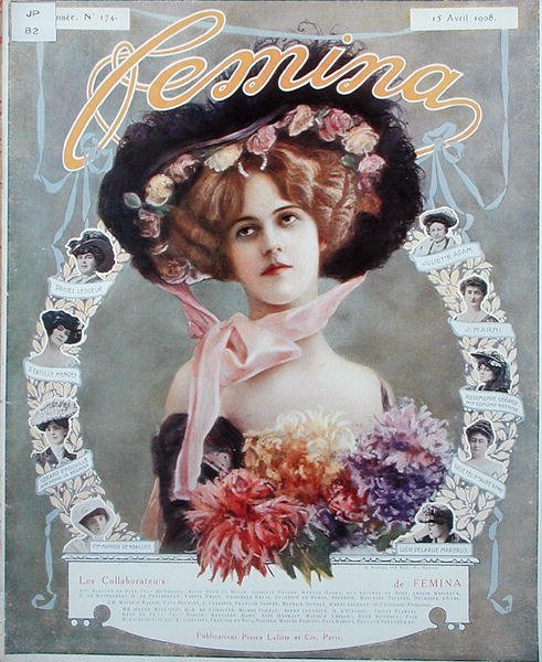 女作家的肖像，来自 "Femina"。 作者 法语学校