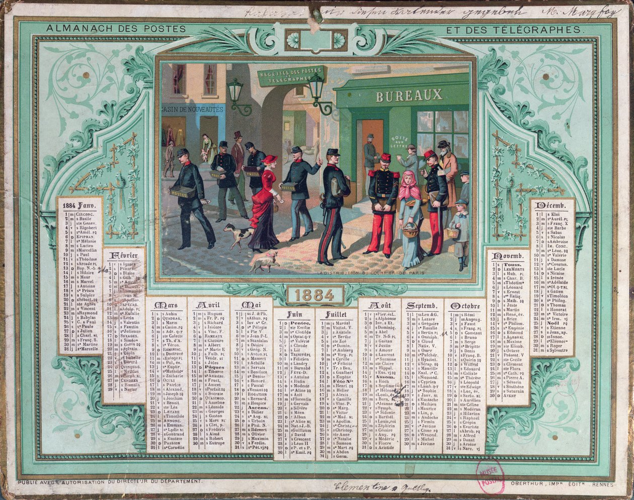 邮政局日历1884年 作者 法语学校