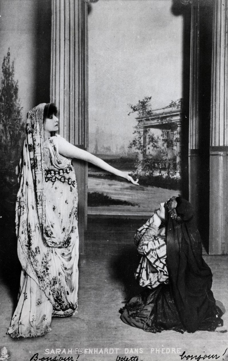 明信片描绘Sarah Bernhardt（1844-1923）在Phedre by Jean Racine（1639-99）19世纪末 作者 法语学校