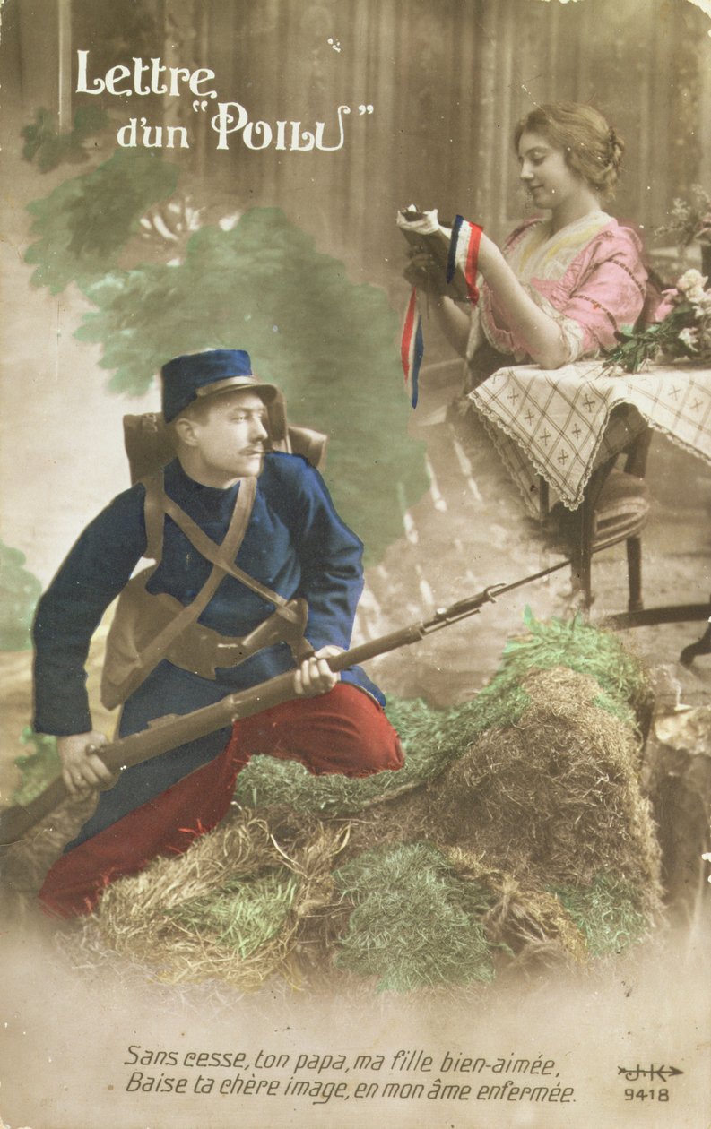 明信片描绘了Poilu的一封信，1914-18（彩色照片） 作者 法语学校