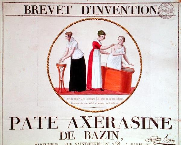 广告海报 "Pate Axerasine de Bazin"，19世纪初（彩色雕版）。 作者 法语学校