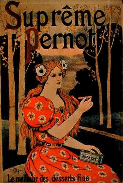广告 "Supreme Pernot "高级甜点的海报（彩色平印）。 作者 法语学校