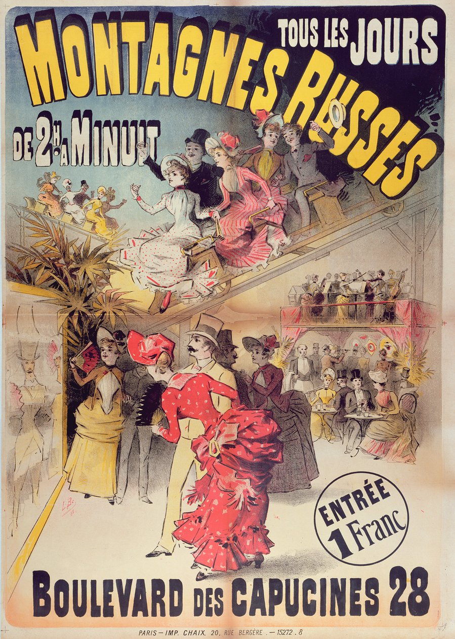 海报广告过山车过山车在Boulevard des Capucines，巴黎，1888年 作者 法语学校