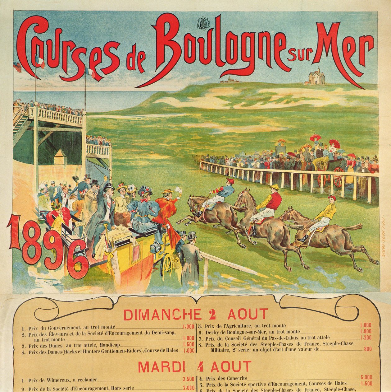 1896年在Boulogne-sur-Mer赛马的海报 作者 法语学校