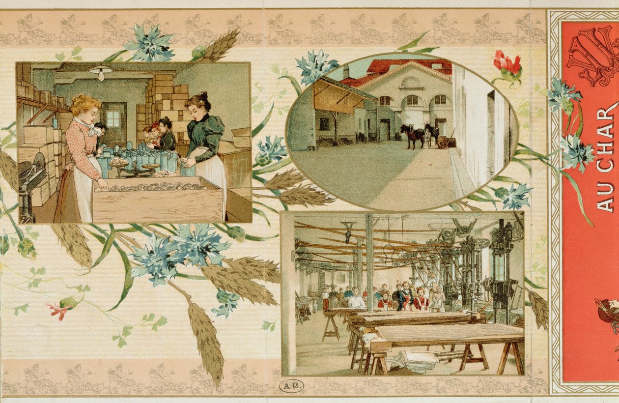 在工厂制备意大利面，c.1900 作者 法语学校