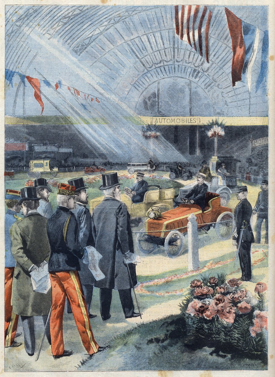 法兰西共和国总统埃米尔-卢贝（1838-1929）在巴黎的Champ de Mars（香榭丽舍大街）的机器画廊里举办了工业酒精展，在 "小巴黎人 "中展出 作者 法语学校