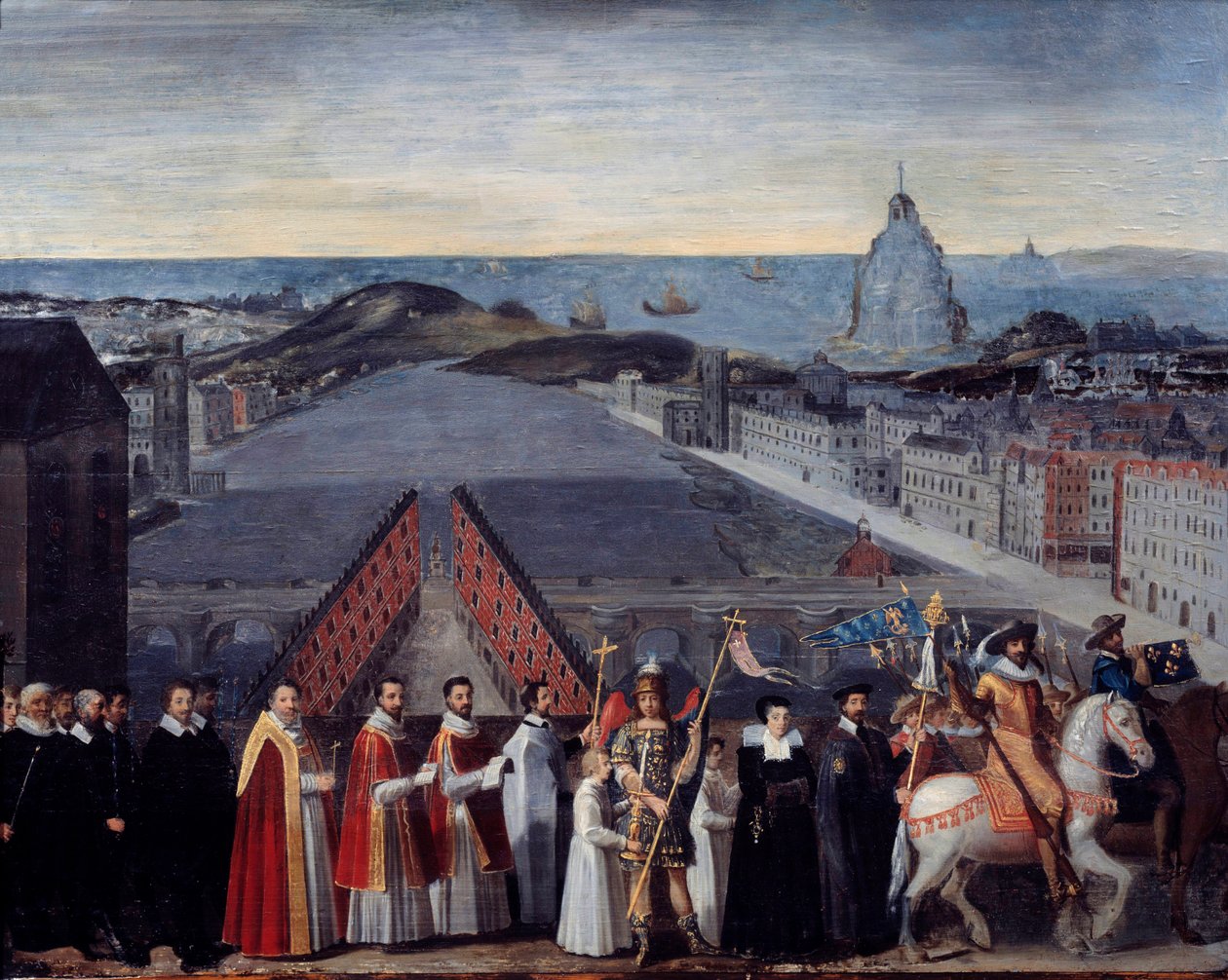 Saint Michel du Mont sur le Pont Neuf Anonymous 绘画的巴黎果酱游行。 17世纪。 Dim 0.80 x 1.05 m 巴黎，Musee Carnavalet 作者 法语学校