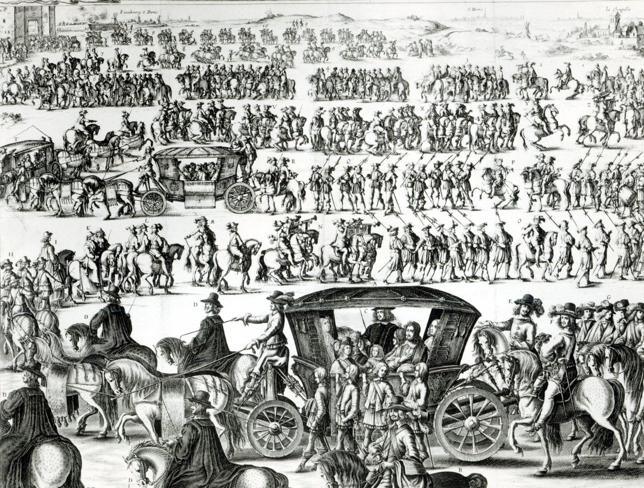 1649年8月18日，年轻的国王路易十四进入巴黎市的游行队伍，详细信息 作者 法语学校