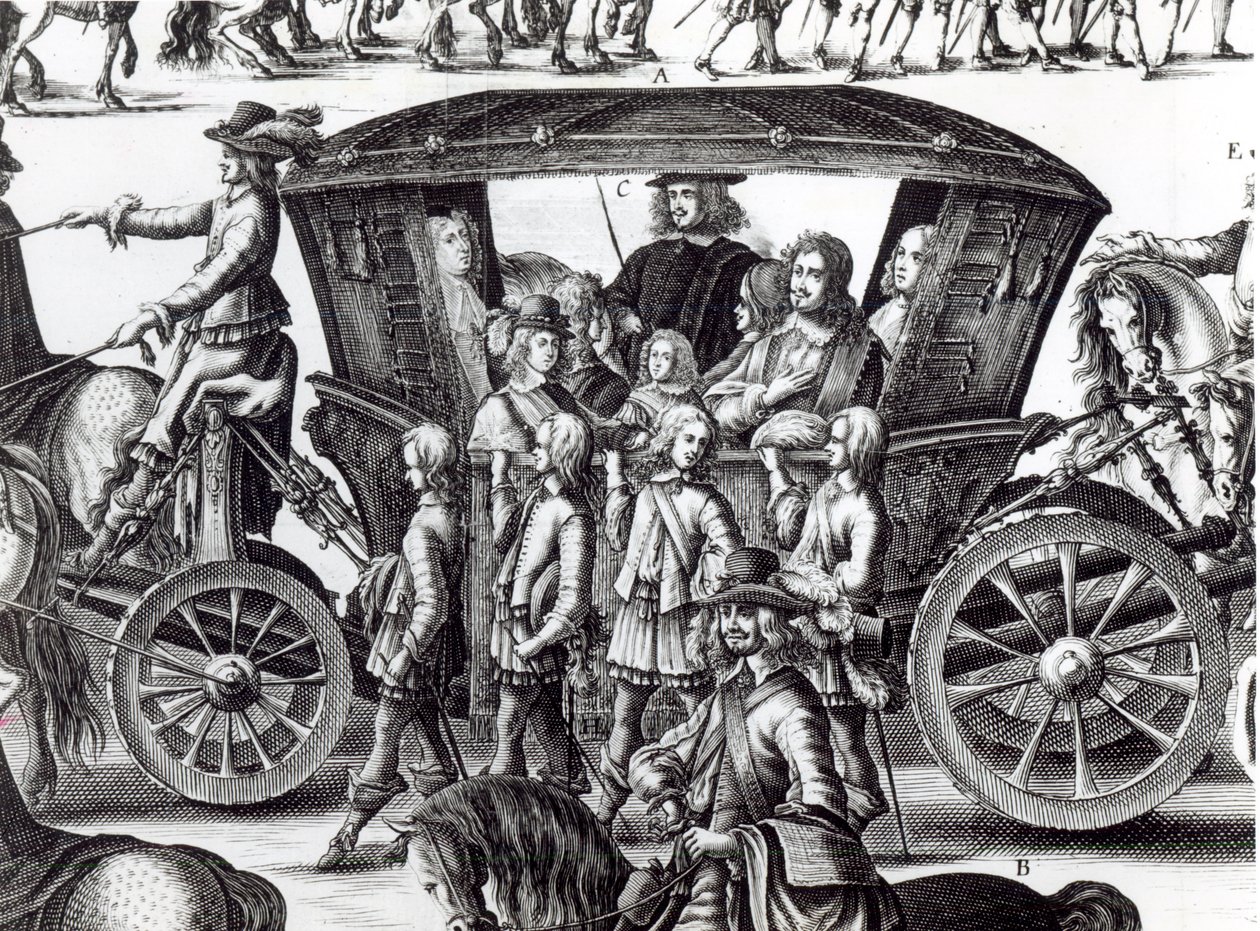 1649年8月18日，年轻的国王路易十四进入巴黎市的游行队伍，详细信息 作者 法语学校