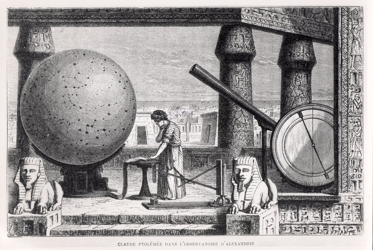 托勒密（c.90-168）（Claudius Ptolemaeus）在亚历山大天文台，来自路易斯菲耶尔的杰出科学家的生活 作者 法语学校