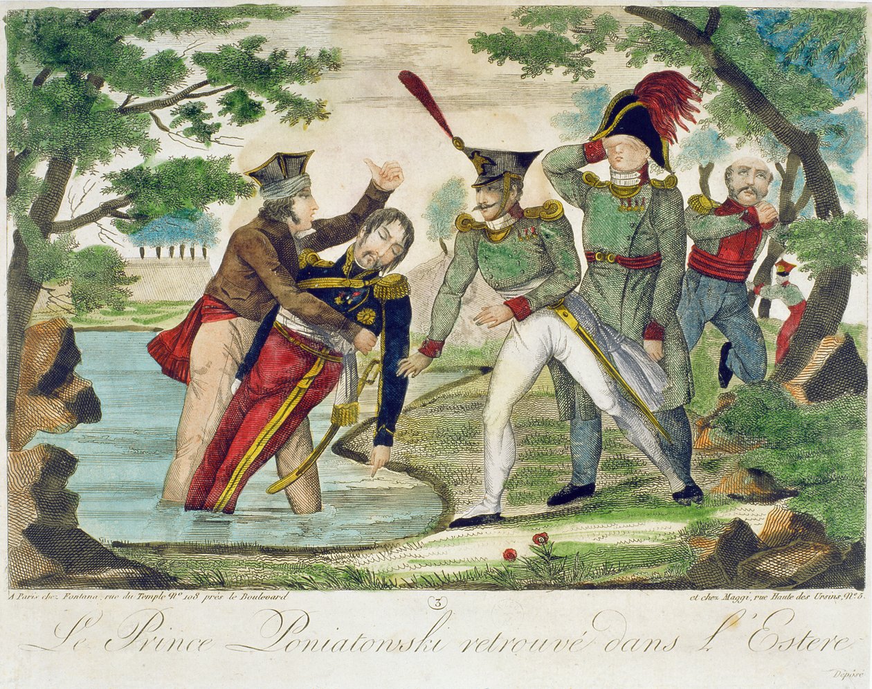 1813年从埃尔斯特拉河（Elstera River）拉出约瑟夫波尼亚托夫斯基王子（Prince Joseph Potiatowski，1763-1813） 作者 法语学校