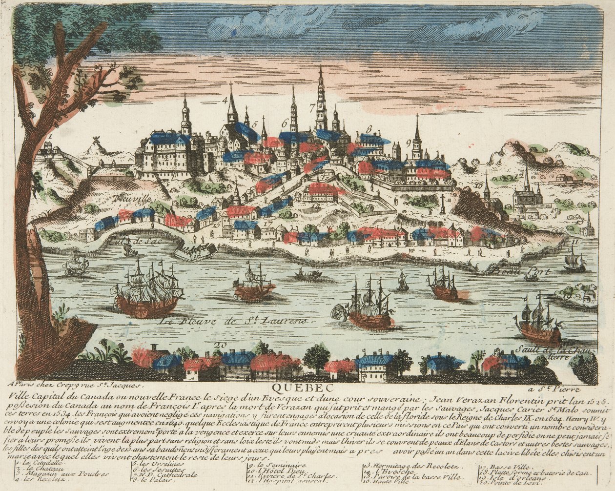 魁北克，出版。C. 1650 (手绘版画) 作者 法语学校