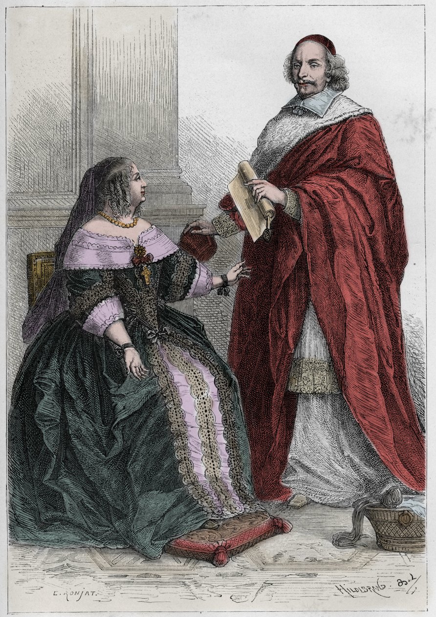 法国女王奥地利的安妮（1601-1666）和红衣主教朱尔-马扎里诺（Giulio Raimondo Mazzarino或Mazarino）（1602-1661）--奥地利的安妮（1601-66）和红衣主教马扎里诺（1602-61）--来自 "L