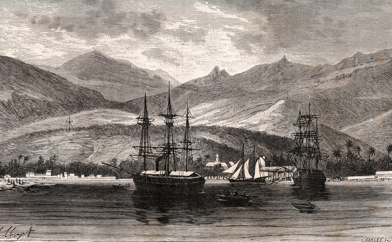 Rade de Taiti - Tahiti - engraving in “La France illustree: geographie, histoire, administration statistique” by V.A. Malt-Brown. 1884 作者 法语学校