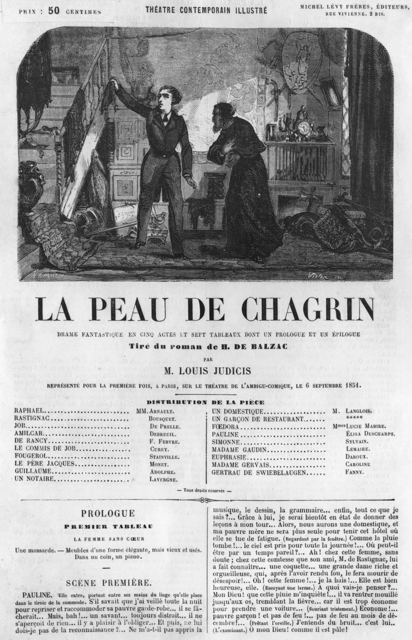 Raphael de Valentin和店主，来自&39;La Peau de Chagrin&39;的插图，改编自Honore de Balzac（1799-1850）小说的剧集 作者 法语学校