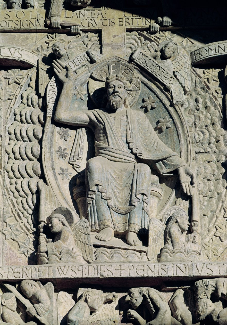 救济描绘基督在荣耀中，细节来自鼓室的最后审判，c.1140 作者 法语学校