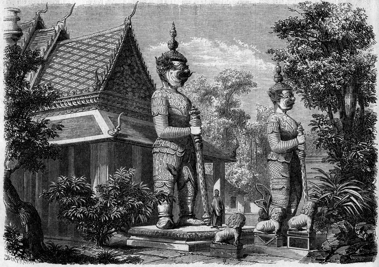 宗教建筑：1861年曼谷（暹罗）的一座佛塔的外景。1861年7月20日《世界画报》第223期的版画。 作者 法语学校