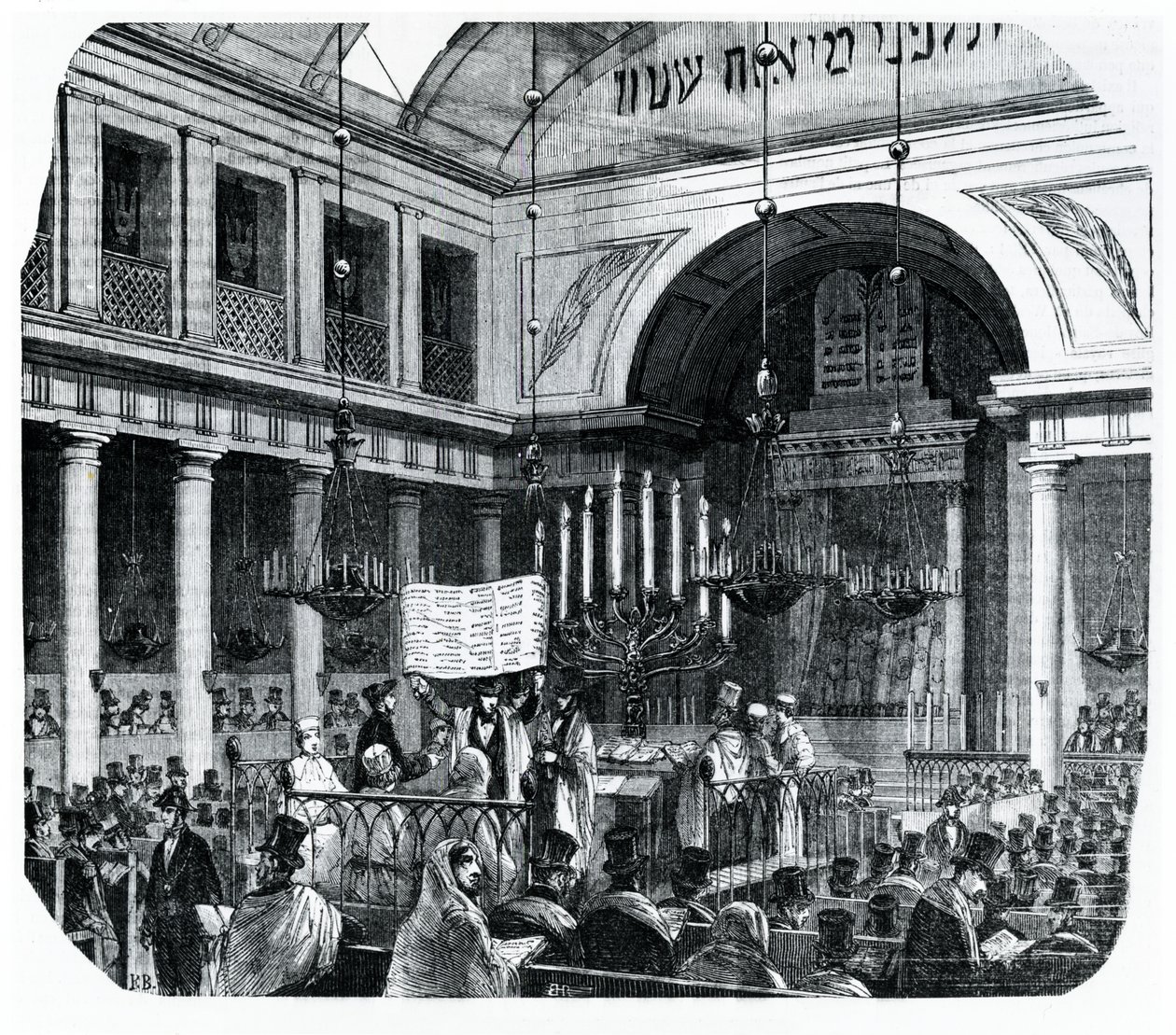 Rosh Hashana旧巴黎犹太教堂的宗教仪式，Edmond Texier的Le Tableau de Paris插图，1852年在巴黎出版 作者 法语学校