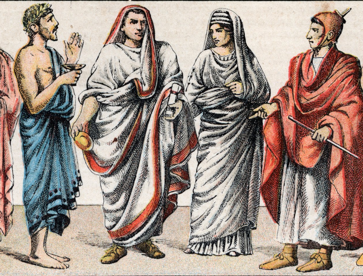 古代宗教服装：来自希腊牧师、祭祀部长、古罗马大教皇（Pontifex maximus）、维斯塔、古罗马女祭司和火烈鸟（flamen）的肖像，罗马牧师致力于崇拜一个人 上帝 作者 法语学校