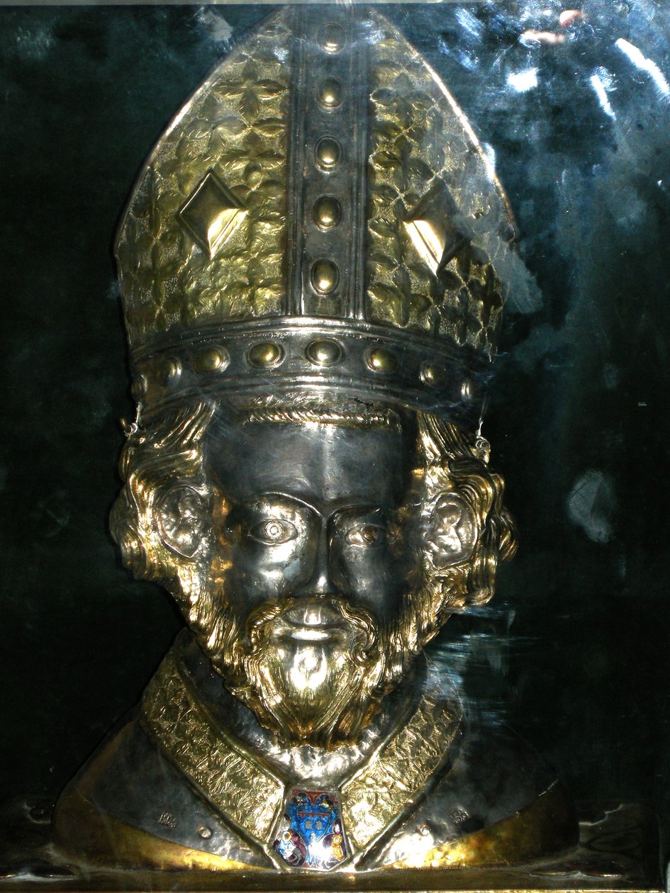 St. Polycarp（银和金）的圣物头 作者 法语学校